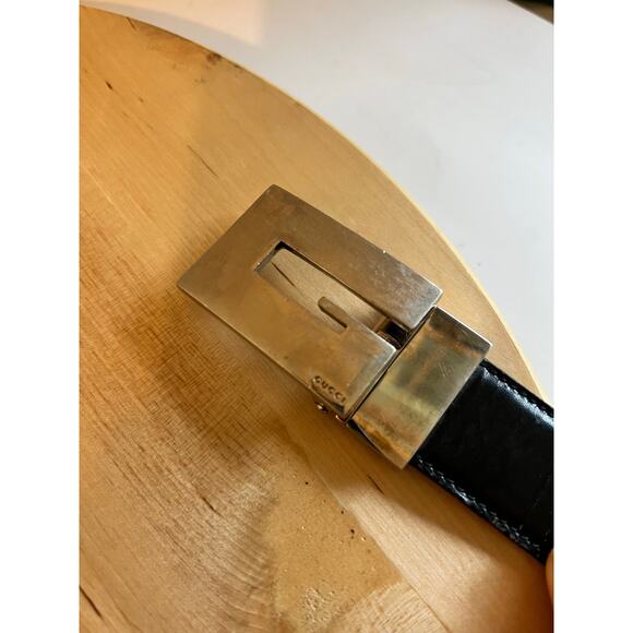 Gucci Made in Italy Black Genuine Leather G Buckle Silver Belt Size Medium main image 5